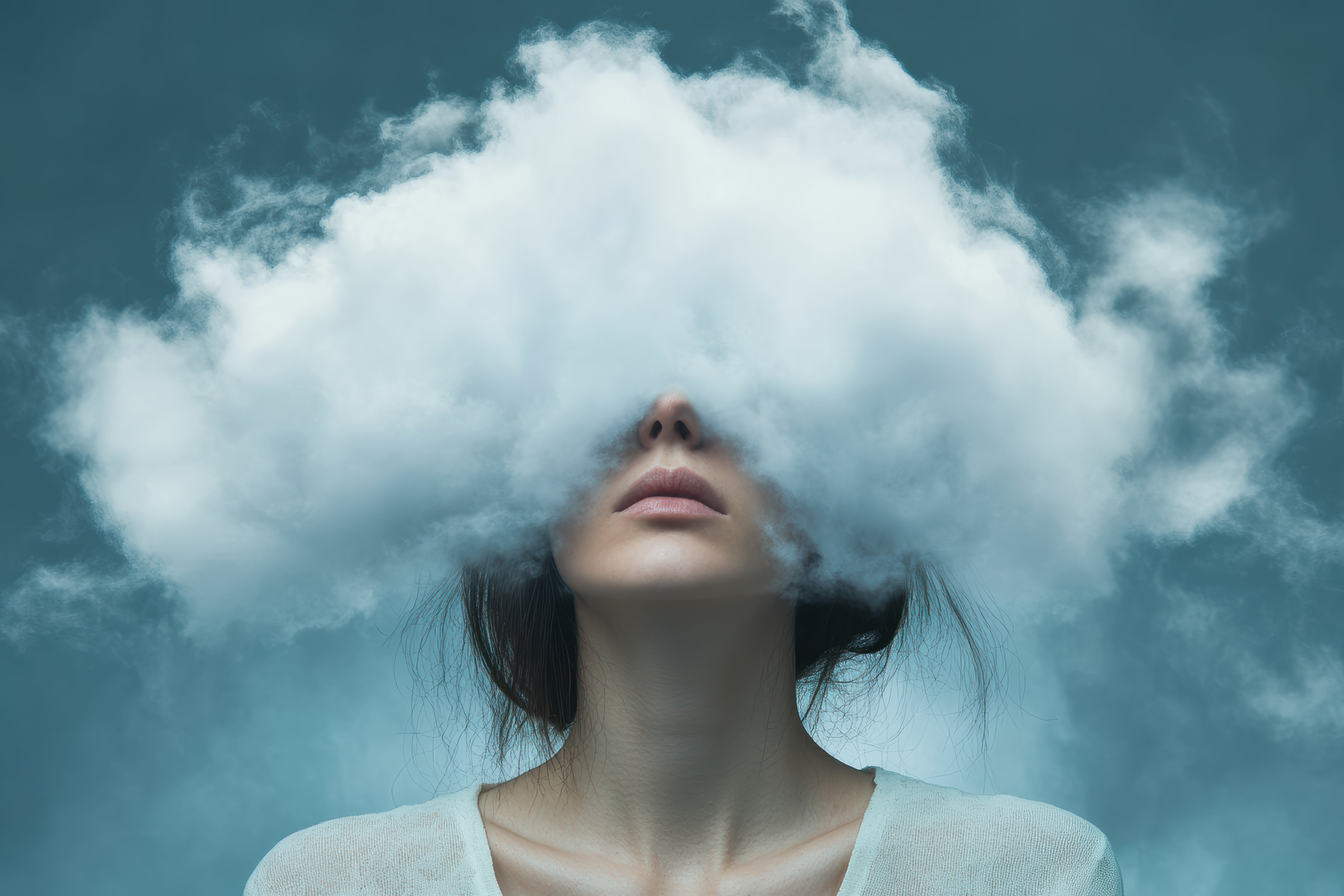 woman with fog around head