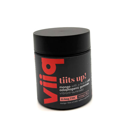 Viiiq gummies container with black lid and red and white label on a white background